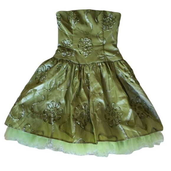 Jessica McClintock Women's Formal Mini Puff Dress Size 6 Green Strapless - Picture 1 of 13